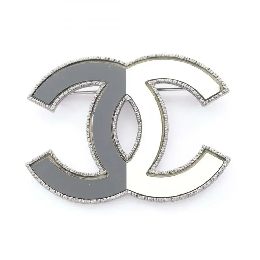 CHANEL Authentic Black Logo Brooch